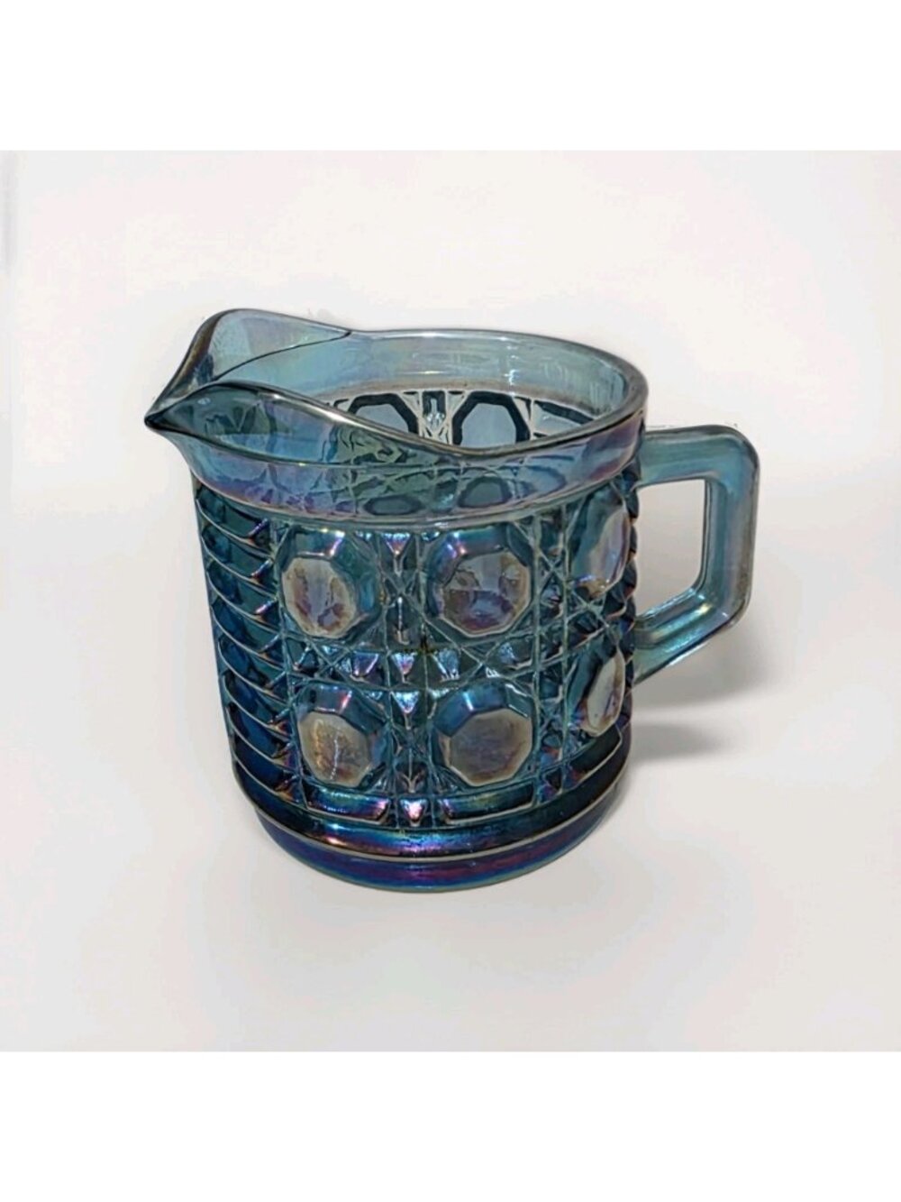 Vintage Indiana Glass Blue Iridescent Carnival Windsor Button Creamer